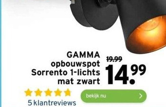 GAMMA Gamma opbouwspot sorrento 1-lichts mat zwart aanbieding