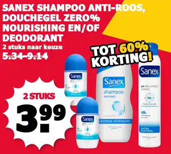 MCD Supermarkt Sanex shampoo anti-roos, douchegel zero% nourishing en/of deodorant aanbieding