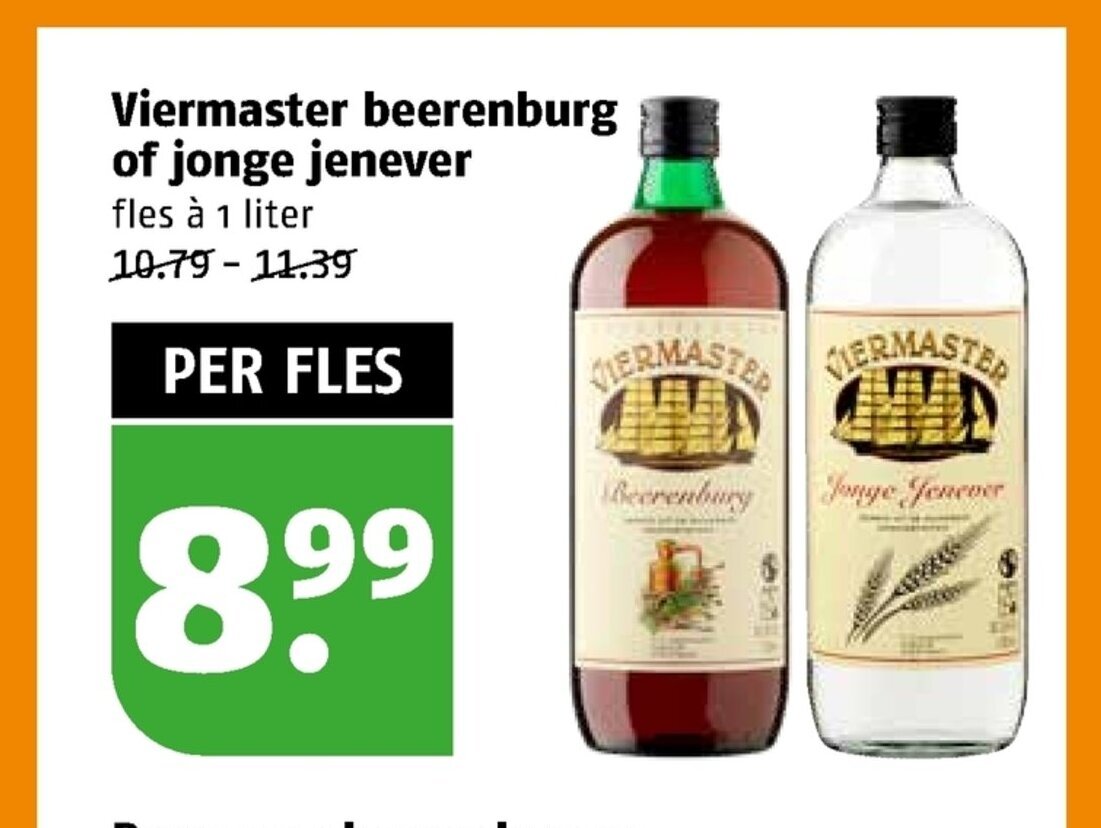 Viermaster beerenburg of jonge jenever 1 liter aanbieding bij Poiesz
