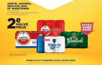 Jumbo Amstel, Bavaria, Grolsch, Bud of Warsteiner 2 verpakkingen met 6 blikken a 33-50 cl aanbieding