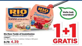 PLUS Rio mare tonijn of insalatissime 1+1 gratis aanbieding