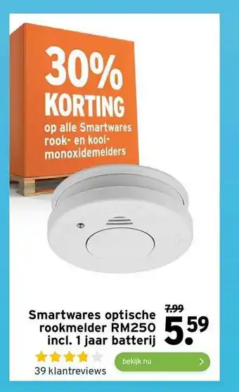 GAMMA Smartwares optische rookmelde rm250 incl. 1 jaar batterij 30% korting aanbieding