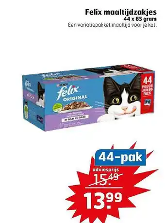 Trekpleister Purina felix maaltijdzakjes 44 x 85 gram aanbieding