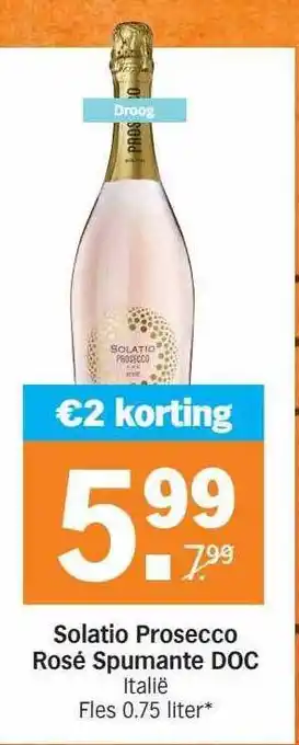 Albert Heijn Solatio prosecco rosé spumante doc italië €2 korting aanbieding