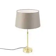 Lampenlicht.nl Tafellamp goud/messing met linnen kap taupe 35 ... aanbieding