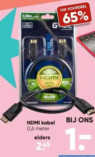 Big Bazar Hdmi kabel 0,6 meter aanbieding