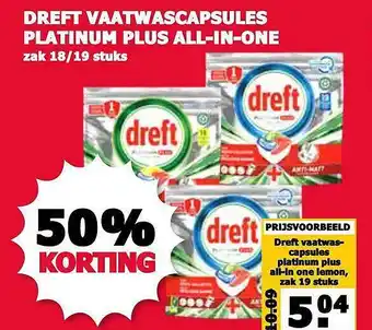 MCD Supermarkt Dreft vaatwascapsules platinum plus all-in-one 50% korting aanbieding