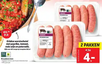 Lidl Braadworsten 2*400g aanbieding