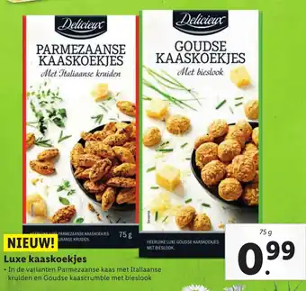 Lidl Delicieux Luxe kaaskoekjes 75g aanbieding