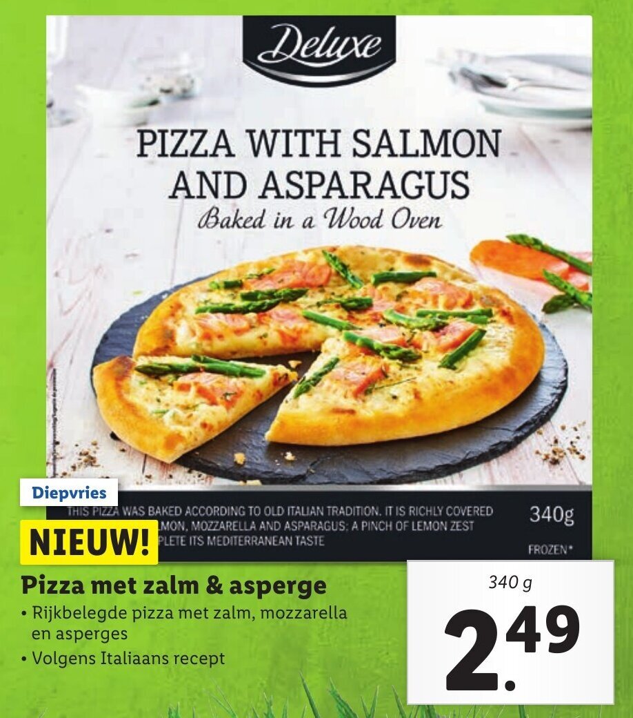 Delicieux Pizza Met Zalm Asperge 340g nbieding Bij Lidl