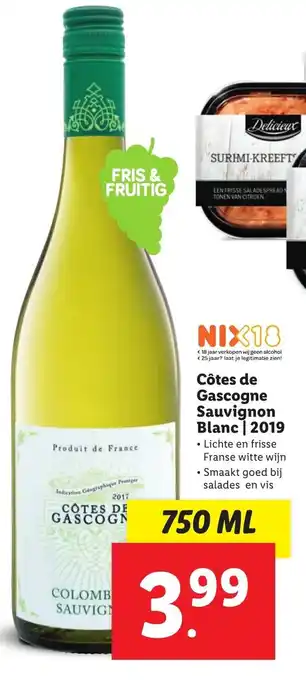 Lidl Cotes de Gascogne Sauvignon Blanc | 2019 750 ml aanbieding