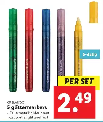 Lidl Crelando 5 glittermarkers aanbieding