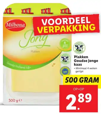 Lidl Milbona Plakken Goudse jonge kaas 500g aanbieding
