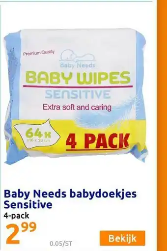 Action Baby Needs Babydoekjes Sensitive 4-Pack aanbieding