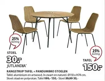 Jysk Rangstrup tafel + pandumbro stoelen aanbieding