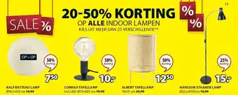 Jysk 20-50% korting op alle indoor lampen aanbieding