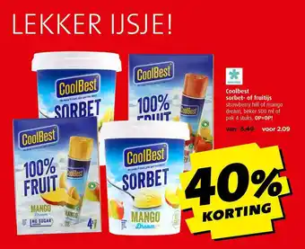 Boni Coolbest Sorbet- Of Fruijtijs 40% Korting aanbieding