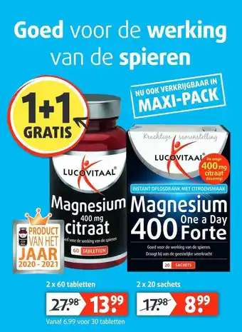 Lucovitaal Lucovitaal Magnesium 400 Mg Citraat Of Lucovitaal Magnesium One A Day 400 Forte 1+1 Gratis aanbieding