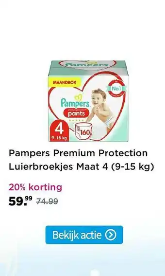 Plein.nl Pampers Premium Protection Luierbroekjes Maat 4 (9-15 Kg) 20% Korting aanbieding