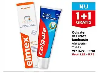 Hoogvliet Colgate of elmex tandpasta 1+1 gratis aanbieding