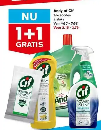 Hoogvliet Andy of cif 1+1 gratis aanbieding