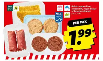 Boni Gehakt cordon bleu, rundervink, vegan burger of kabeljauwburger aanbieding