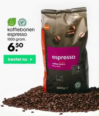 HEMA Koffiebonen espresso 1000 Gram aanbieding