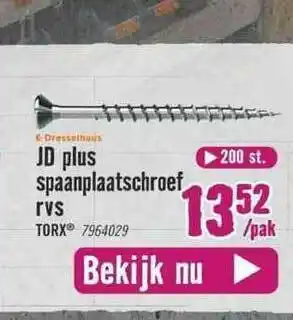 Hornbach JD Plus Spaanplaatschroef RVS Torx aanbieding