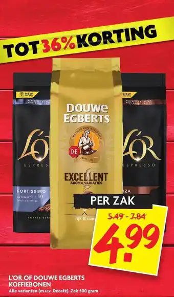 Dekamarkt L'Or Of Douwe Egberts Koffiebonen Tot 500 gram aanbieding