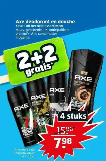 Trekpleister Axe Deodorant En Douche deospray africa 150 ml aanbieding