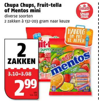 Poiesz Chupa Chups, Fruit-tella of Mentos mini 2*132-203g aanbieding