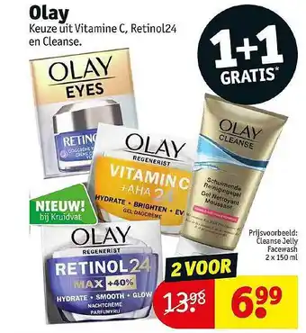 Kruidvat Olay vitamine c, retinol24 en cleanse 1+1 gratis aanbieding