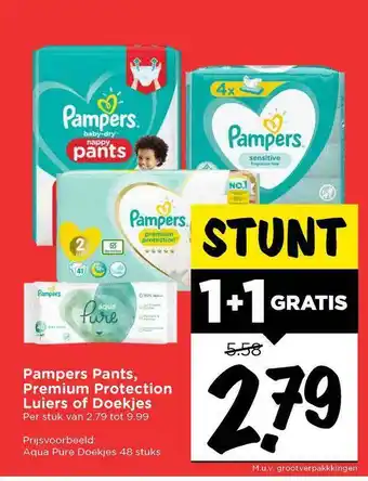 Vomar Voordeelmarkt Pampers Pants, Premium Protection Luiers Of Doekjes 1+1 Gratis aanbieding