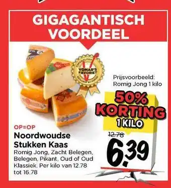 Vomar Voordeelmarkt Noordwoudse Stukken Kaas Romig Jong, Zacht Belegen, Belegen, Pikant, Oud Of Oud Klassiek 50% Korting 1 kilo aanbieding