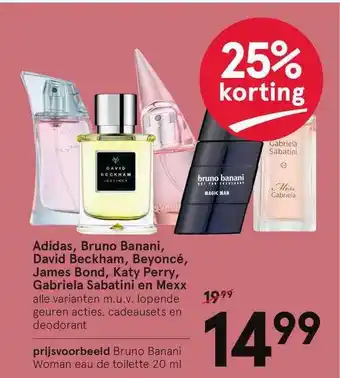 Etos Adidas, Bruno Banani, David Beckham, Beyoncé, James Bond, Katy Perry, Gabriela Sabatini En Mexx 25% Korting aanbieding