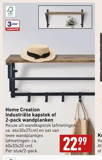 ALDI Home Creation Industriele kapstok of 2-pack wandplanken aanbieding