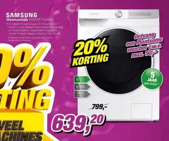 EP Samsung wasmachine ww80t734awh 20% korting aanbieding