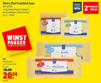 Makro Metro chef hotelblok kaas 30+ of 48+ jong, jong belegen, belegen, extra belegen, oud of komijn ca. 2 - 4 kilo aanbieding