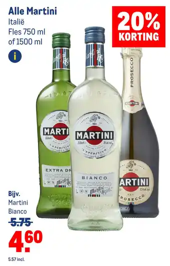 Makro Alle martini italië fles 750 ml of 1500 ml aanbieding