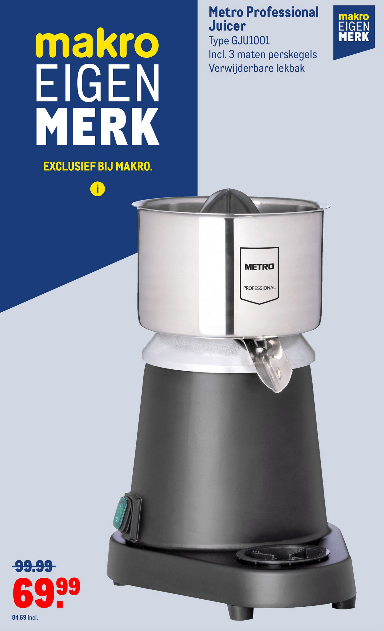 Metro professional juicer type gju1001 incl. 3 maten perskegels verwijderbare lekbak aanbieding