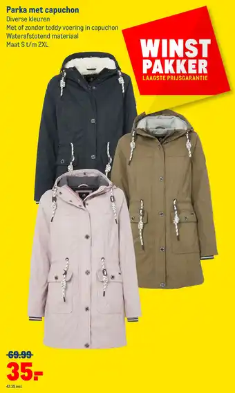 Makro Parka met capuchon diverse kleuren met of zonder teddy voering in capuchon waterafstotend materiaal maat s t/m 2xl aanbieding