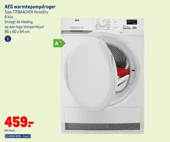 Makro Aeg warmtepompdroger type t7dbaachen sensidry 8 kilo droogt de kleding op een lage temperatuur 85 x 60 x 64 cm aanbieding