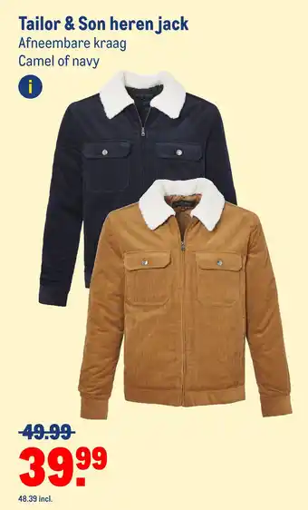 Makro Tailor & son heren jack afneembare kraag camel of navy aanbieding