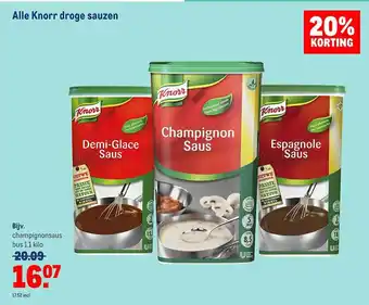 Makro Alle knorr droge sauzen 20% korting aanbieding