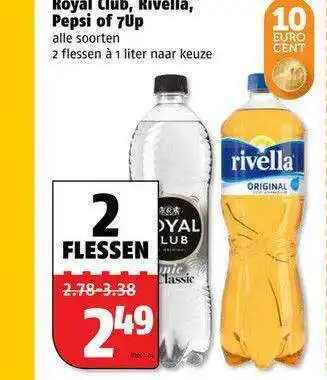 Poiesz Royal club, rivella, pepsi of 7up 1 liter aanbieding