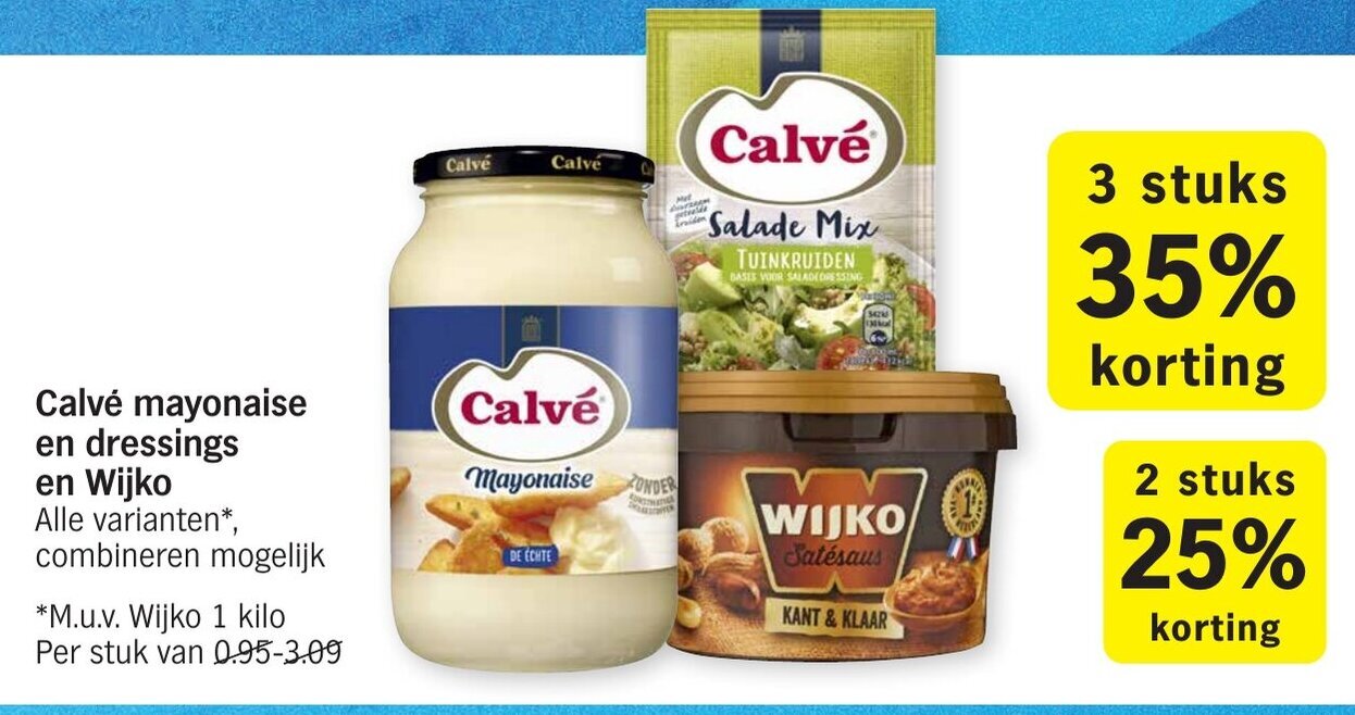 Calve mayonaise en dressings en Wijko aanbieding bij Albert Heijn