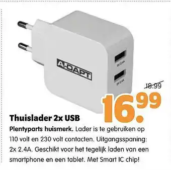 Plentyparts Thuislader 2x usb plentyparts huismerk aanbieding