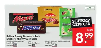 Sligro Balisto, bounty, maltesers, twix, snickers, milky way en mars aanbieding