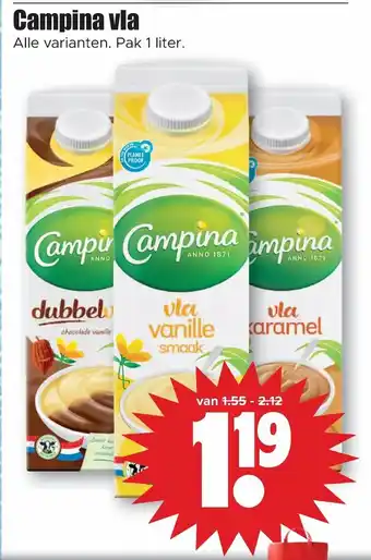 Dirk Campina vla pak 1 liter aanbieding