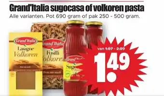 Dirk Grand'Italia sugocasa of volkoren pasta pot 690 gram of pak 250-500 gram aanbieding